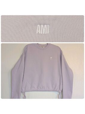 Ami Paris Ami De Cœur Cotton Sweatshirt Lilac Drawstring Waist